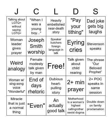 General Conference April 2026 Bingo Card