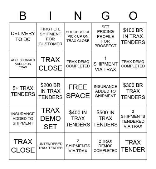 LTL TRAX Bingo Card