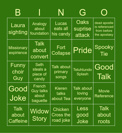 General Conference Bingo Card