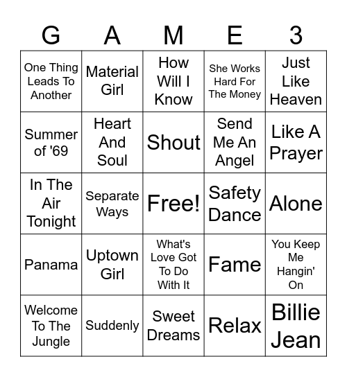 80's (set 11) Bingo Card