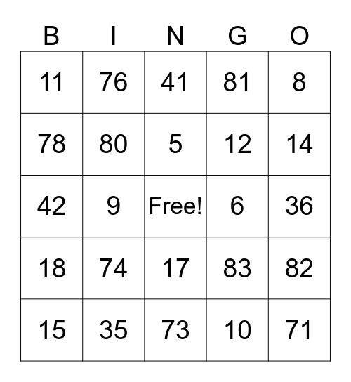 Untitled Bingo Card