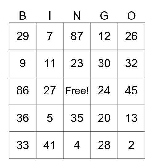 Untitled Bingo Card
