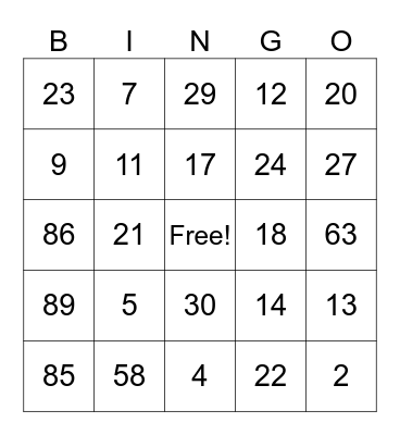 Untitled Bingo Card