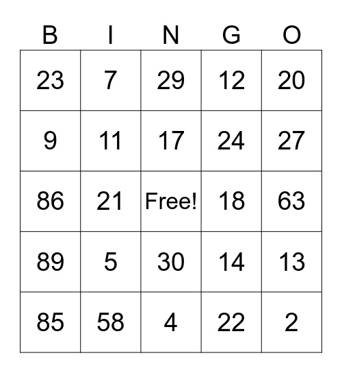 Untitled Bingo Card