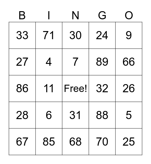 Untitled Bingo Card