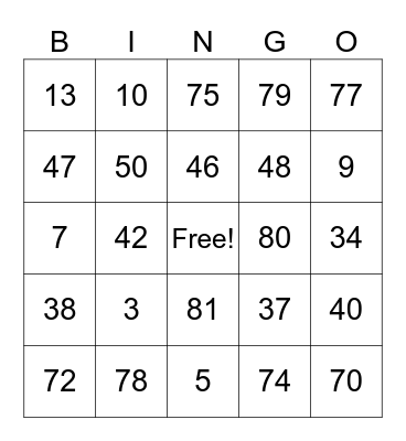 Untitled Bingo Card