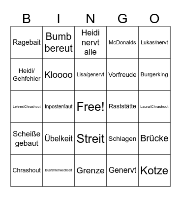 Abschlussfahrt 2026 Bingo Card