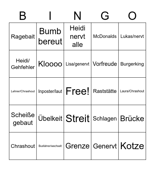 Abschlussfahrt 2026 Bingo Card
