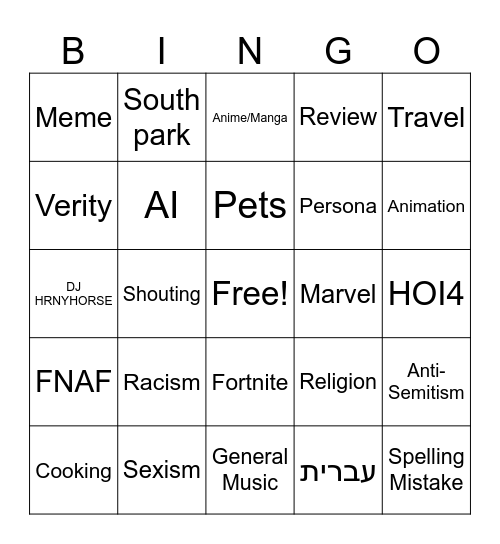Untitled Bingo Card
