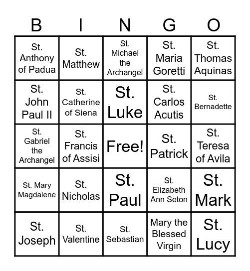 All Saints Bingo Card