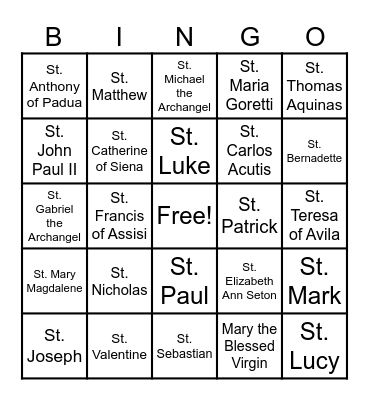 All Saints Bingo Card
