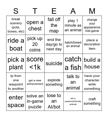 STEAM- setting, trophy, eliminate, animal, make Bingo Card