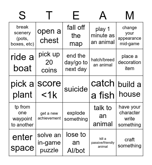 STEAM- setting, trophy, eliminate, animal, make Bingo Card