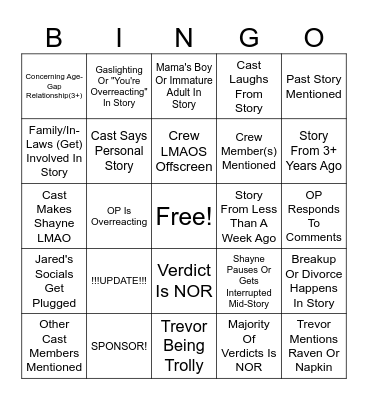 SRRS Bingo Card