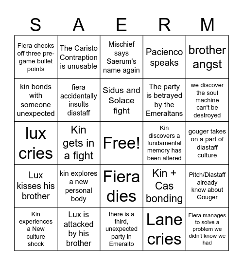 SEXXION 67 Bingo Card