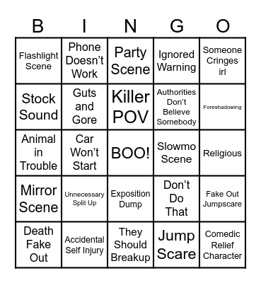 Scary Movie Bingo Card