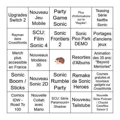 Sonic Club Chaos Bingo (FR) Bingo Card