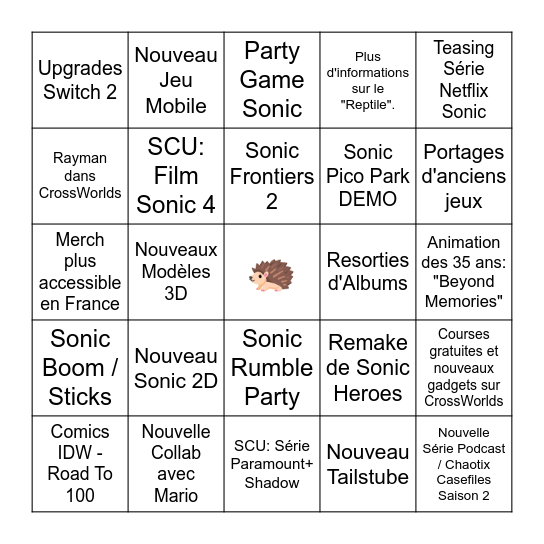 Sonic Club Chaos Bingo (FR) Bingo Card