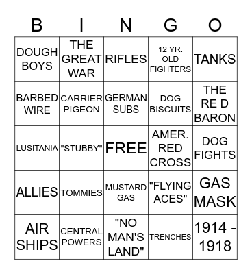 WORLD WAR I Bingo Card