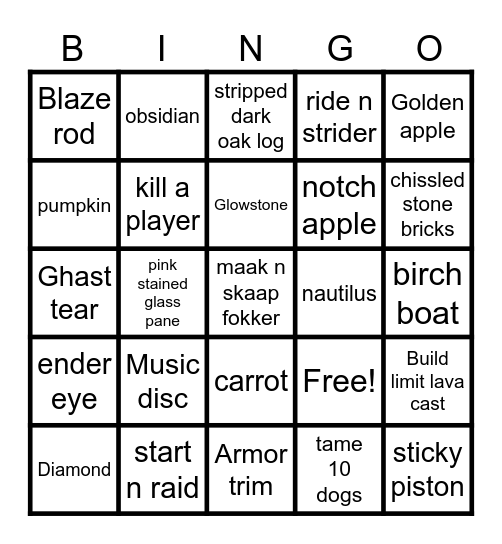 Ultimate minecraft BINNGGOOOO Bingo Card