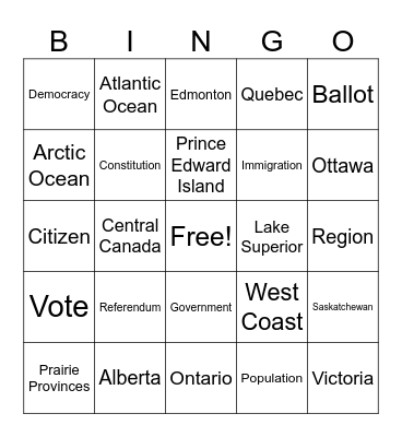 Vocabulary Review (Geography and Referendum) Bingo Card