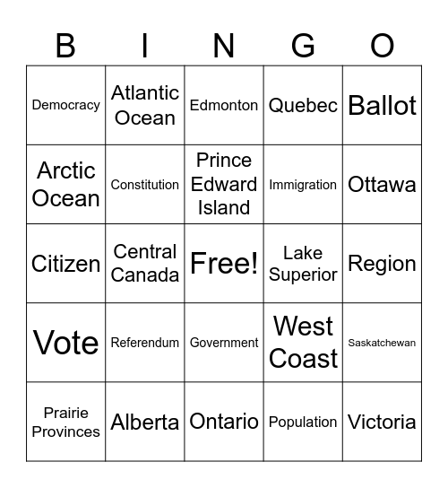 Vocabulary Review (Geography and Referendum) Bingo Card