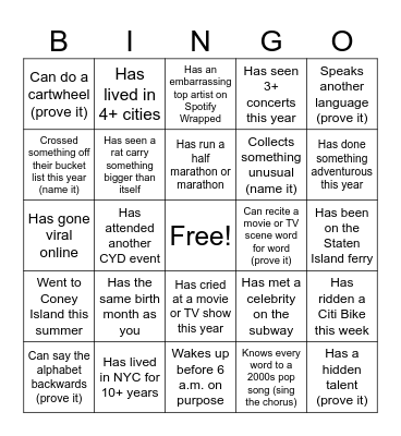 CYD Field Day Bingo Card