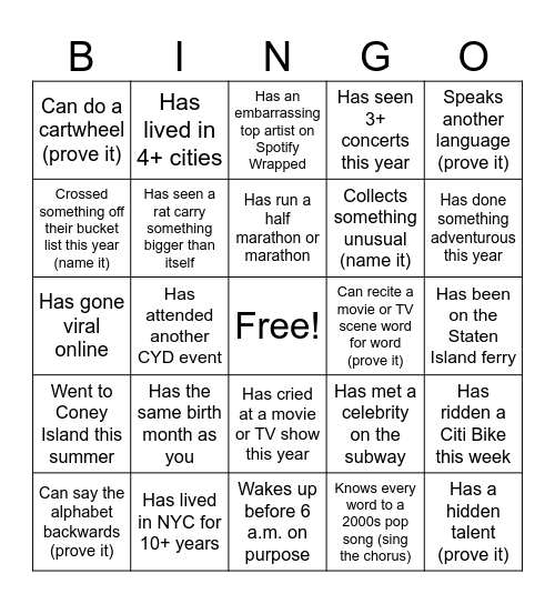 CYD Field Day Bingo Card