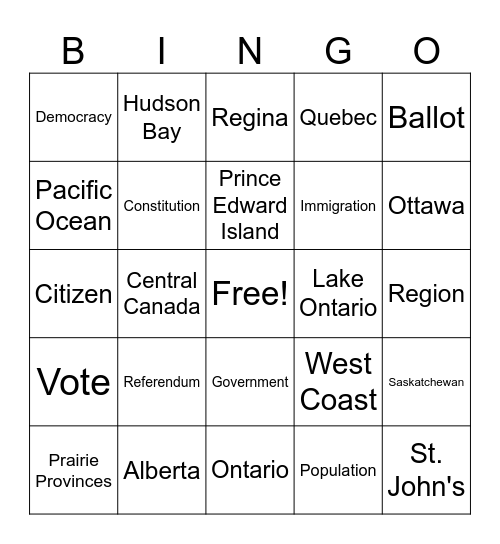 Vocabulary Review (Geography and Referendum) Bingo Card