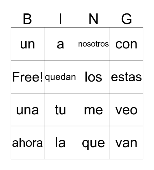 palabras de alta frecuencia Bingo Card