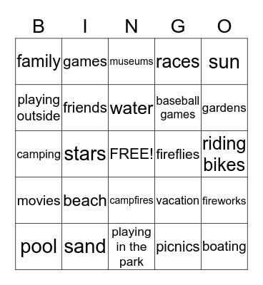 Summer Bingo Card