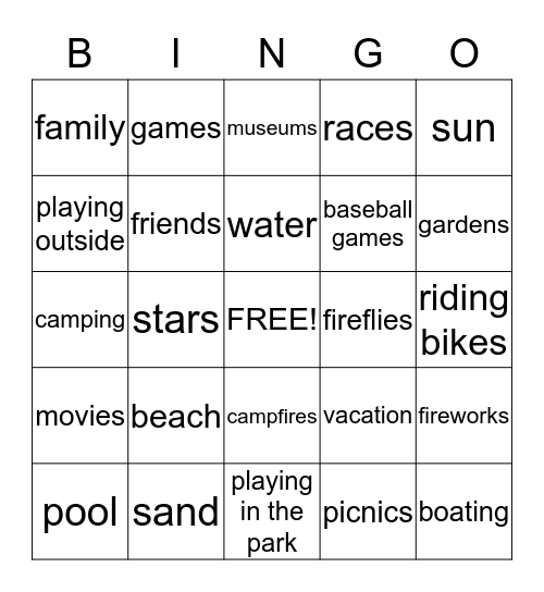Summer Bingo Card