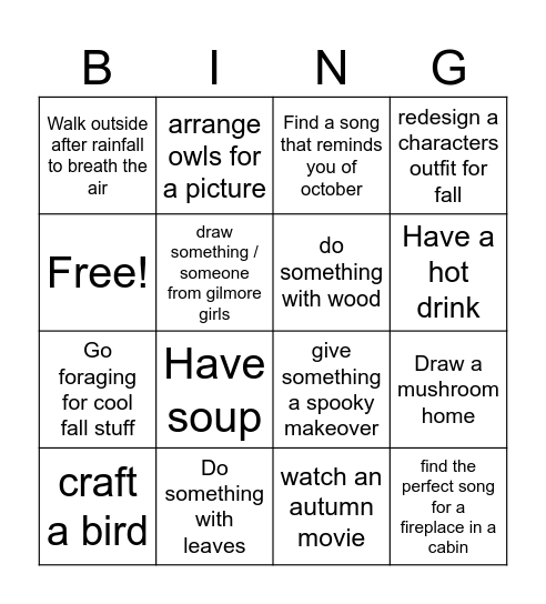 Azas Fall Bingo Card