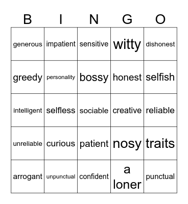 Character Bingo Card