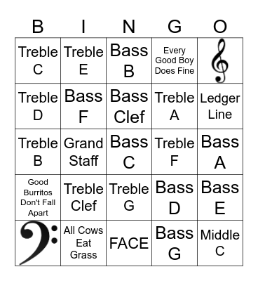 Note Names Bingo Card