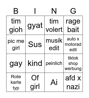 tiktok bingo Card