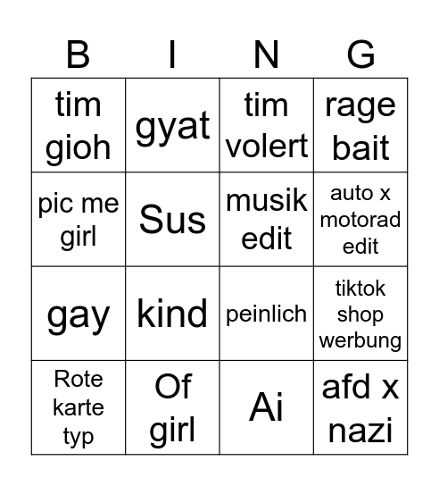 tiktok bingo Card