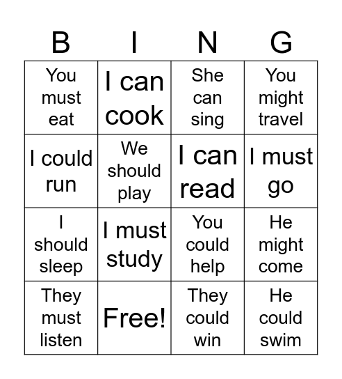 Ingles Bingo Card