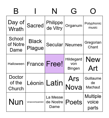 Medieval Bingo Card