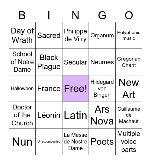 Medieval Bingo Card