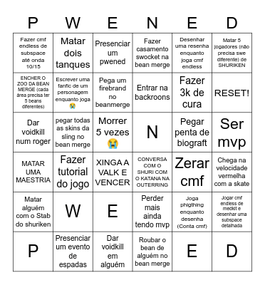 PHIGTHING AND BEAN MERGE Bingo Card
