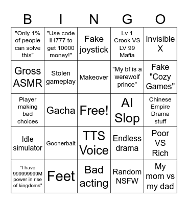 Terrible Mobile Game Ads Bingo Card