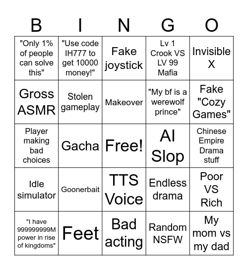 Terrible Mobile Game Ads Bingo Card