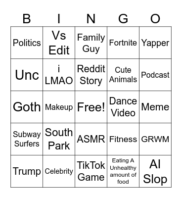 TikTok Bingo Card