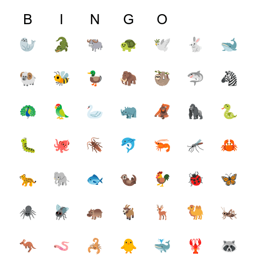 Emoji Animal 123 Bingo Card