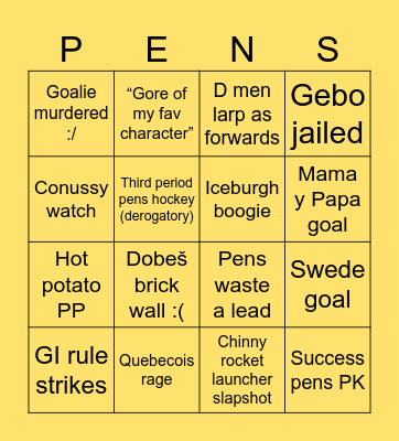 Pens home opener bingo! Bingo Card