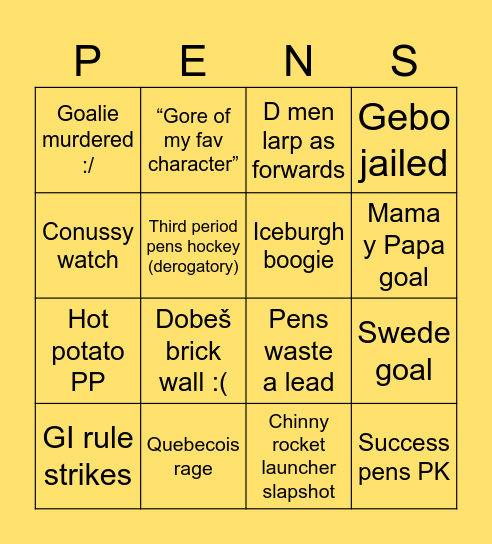 Pens home opener bingo! Bingo Card