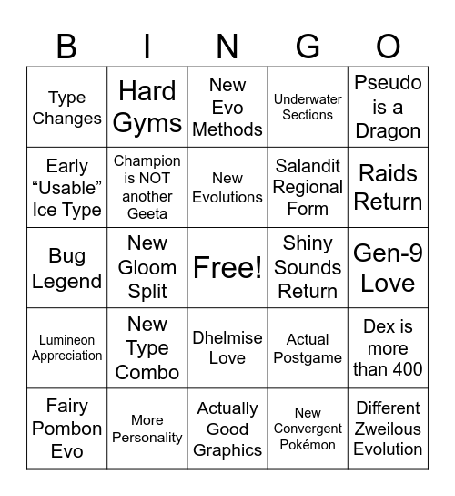 Pokémon Winds and Waves Bingo Card