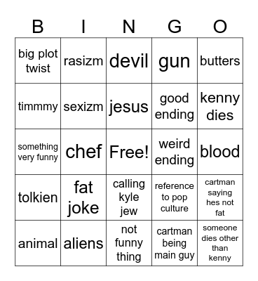 south park bing Bingo Card