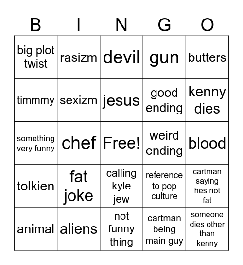 south park bing Bingo Card